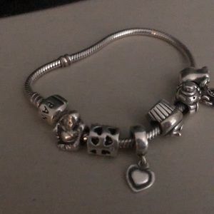 Pandora Jewelry - Silver Pandora Bracelet with 7 Charms Pandora Jewelry - Silver Pandora Bracelet with 7 Charms